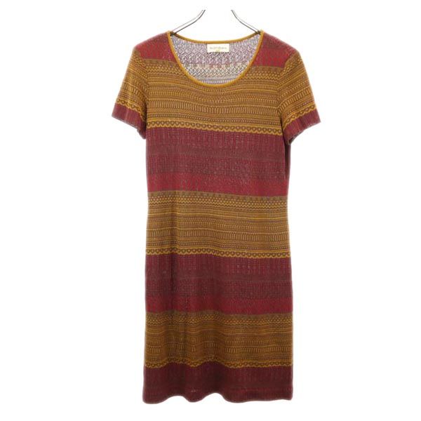 古着 YVES SAINT LAURENT イヴサンローラン 総柄 半袖 ニット ワンピース L レッド&times;ブラウン レディース 【中古】｜古着、USED専門百貨店BIG2nd