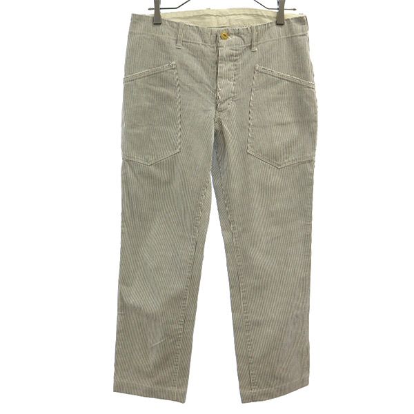 古着 Haver Sack General Garments ハバーサック ジェネラルガーメンツ ボタンフライ ヒッコリー パンツ L ホワイト×ネイビー メンズ 【中古】|古着、USED専門百貨店BIG2nd