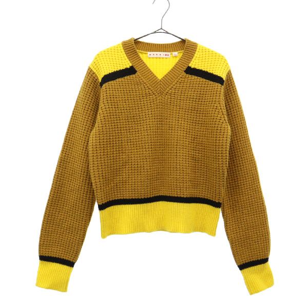 MARNI ストライプ Vネック ニットセーター 44 MARNI(マルニ) 2023AW Vネックモヘアニット CVMG0099Q0 ネイビー