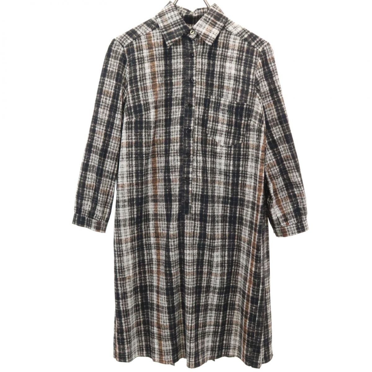 極美品　+2 ハンドレッドパーセント　リネン100ギンガムワンピース　日本製 Seed by Sago（シードバイサゴ）からムツムロアキラ氏 (ハン