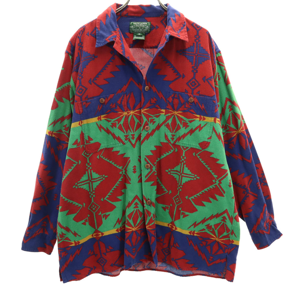 古着 RALPH LAUREN COUNTRY ラルフローレンカントリー 90s ポロカントリー オールド ネイティブ柄 長袖 ネルシャツ M レッド系 メンズ 【中古】｜古着、USED専門百貨店BIG2nd