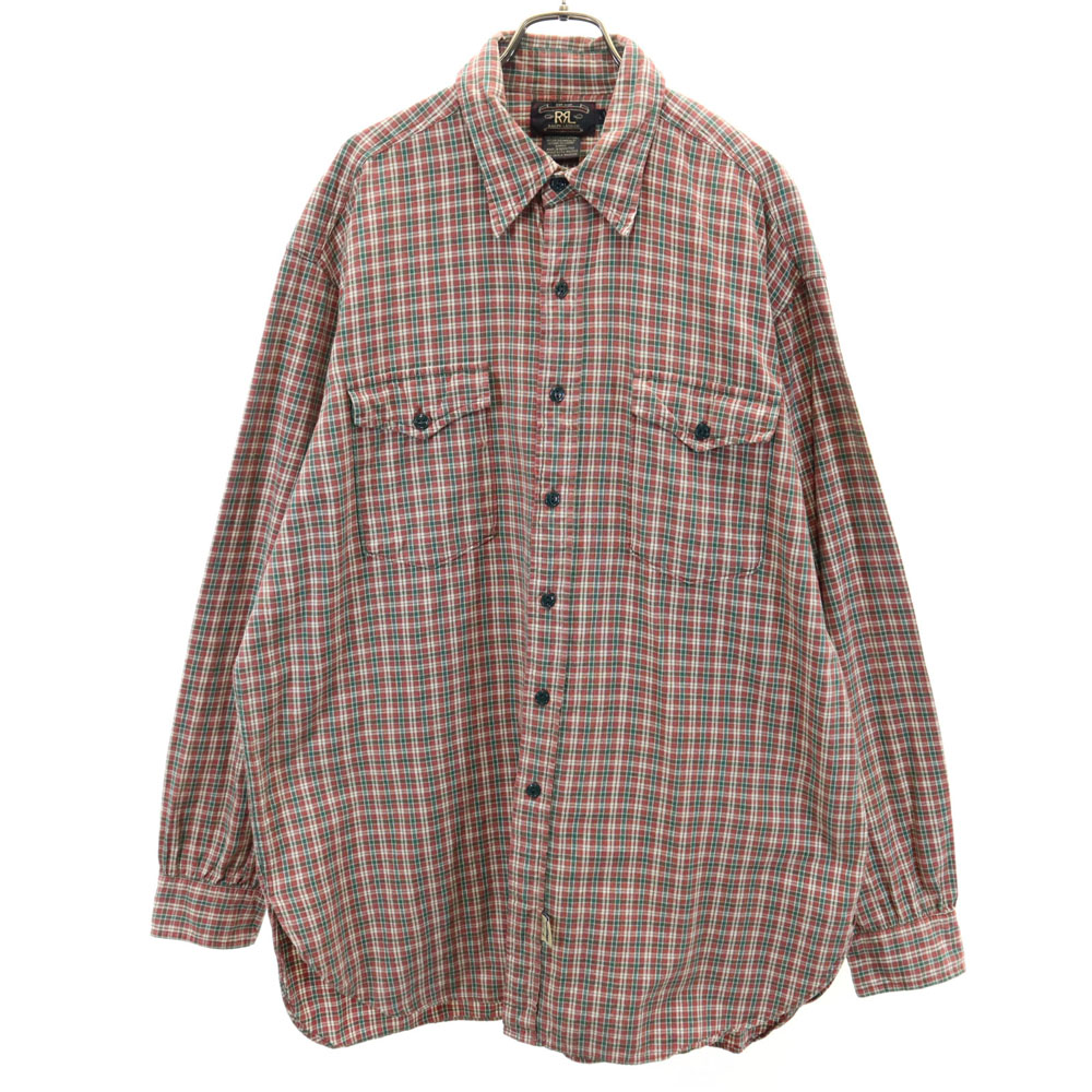 90's RRL オンブレチェック Pコート 三ツ星タグ M 希少 RRL 90s ビンテージ 三つ星 レザー カーコート オンブレ