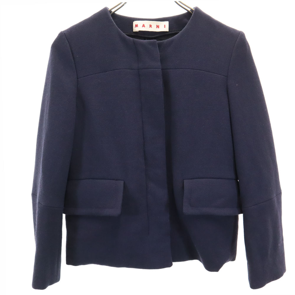 古着 MARNI マルニ イタリア製 ウール ノーカラー ジャケット 38 ネイビー レディース 【中古】｜古着、USED専門百貨店BIG2nd