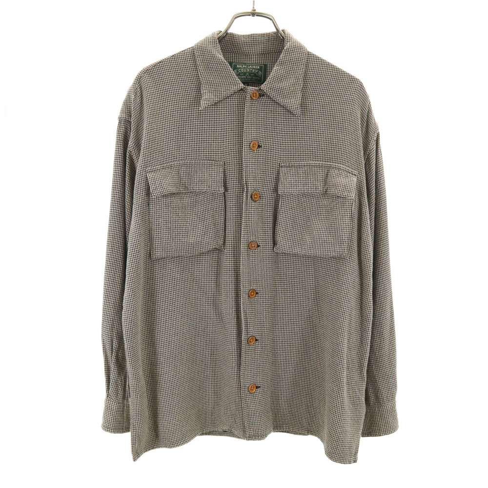 RALPH LAUREN◆POLO COUNTRY/丸襟/VINTAGE/長袖ブラウス/9/コットン/BRW Cotton shirt with striped pattern brand POLO RALPH LAUREN