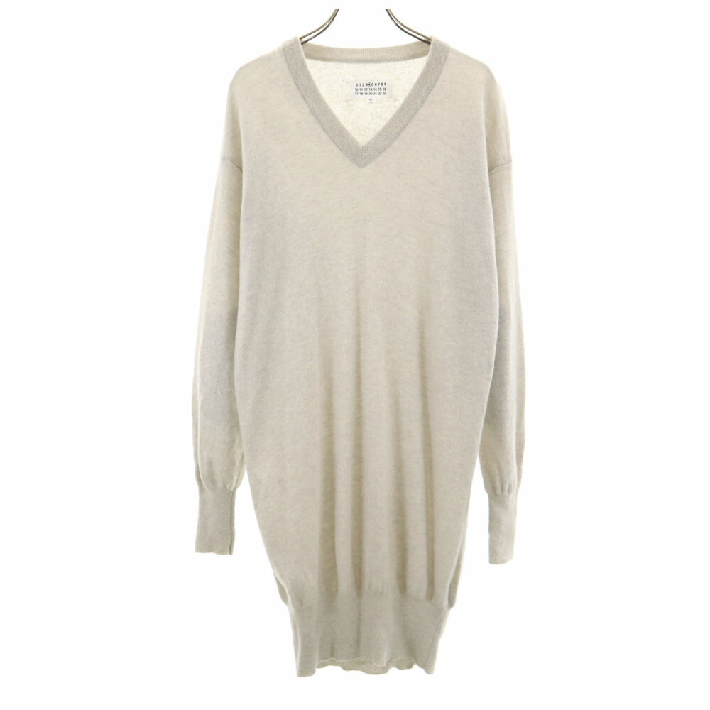 Maison Margiela（旧Maison Martin Margiela） - Maison Martin Margiela / メゾンマルタンマルジェラ | 2014AW | エルボーパッチ Vネック ロング ニットワンピース | M | ライトグレー | レディース Maison Margiela（旧Maison Martin Margiela） - Maison Martin