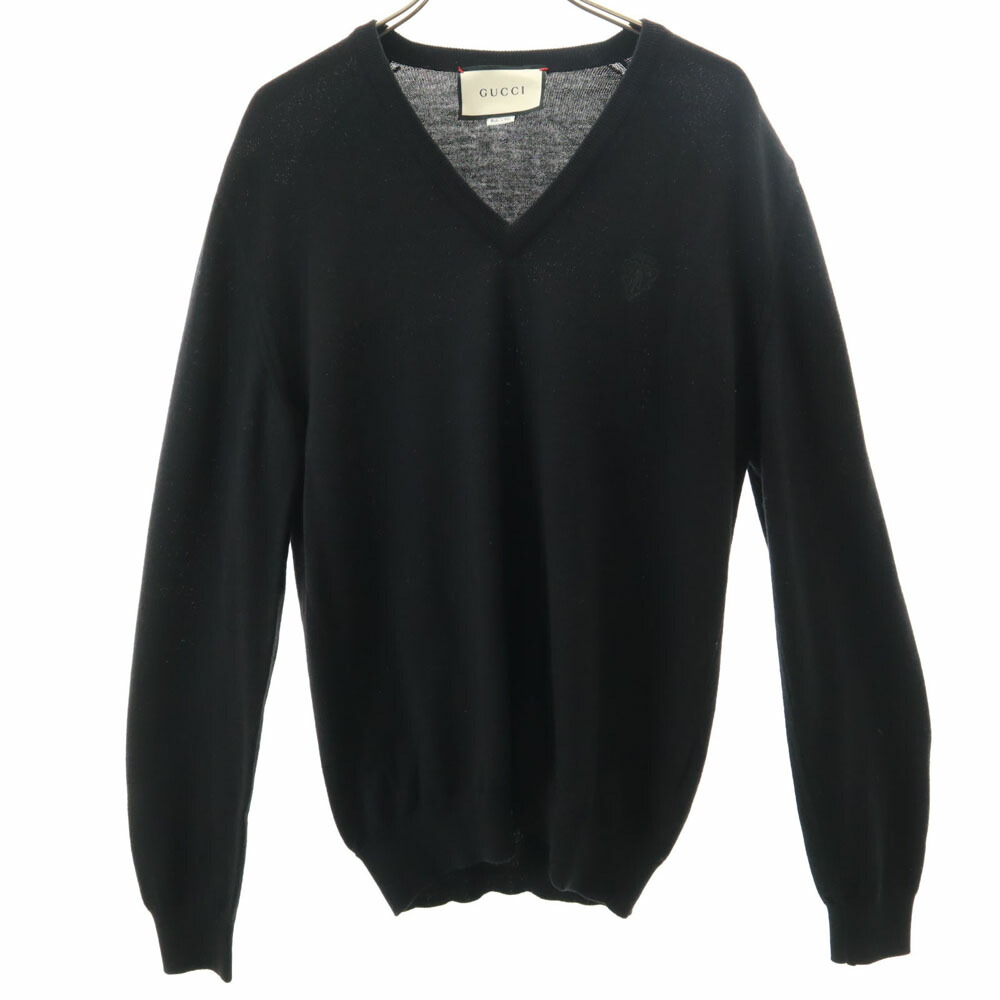 【GUCCI】GGロゴセーター コットン リブニット Vネック 長袖 グレー L GUCCI】GGロゴセーター コットン リブニット Vネック 長袖