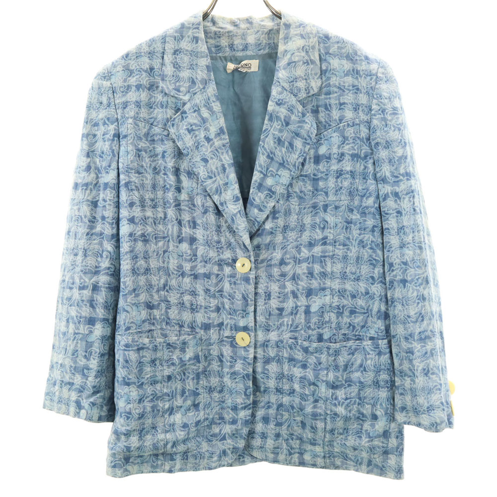 古着 Herno 地獄ノ 90s リネン交ぜあわせる 年寄りの テーラードジャケット 42 青色 レディース 【中古】 【PD】 コート・ジャケット-レディースファッション