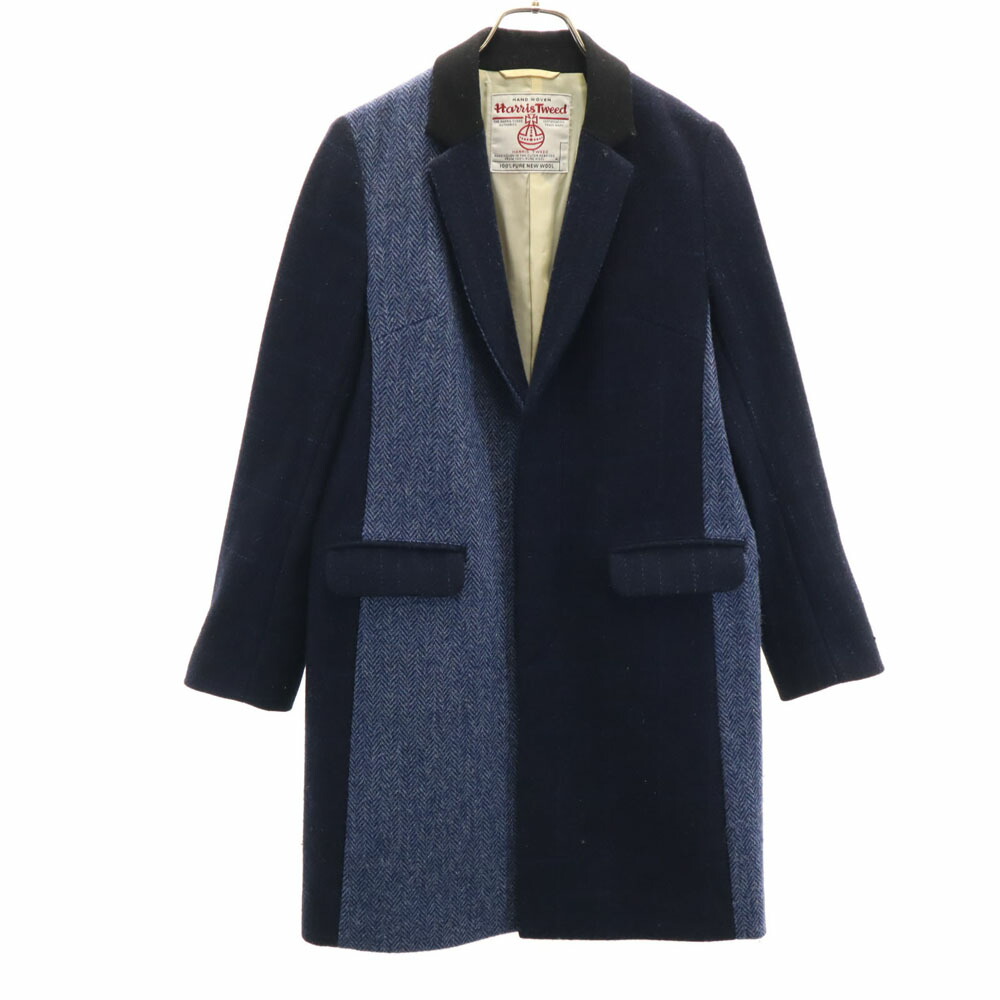 美品ハリスツイード【OXFORDCLASSIC】ネイビーチェックロングコートLL OXFORD CLASSIC (オックスフォードクラシック) ハリスツイード