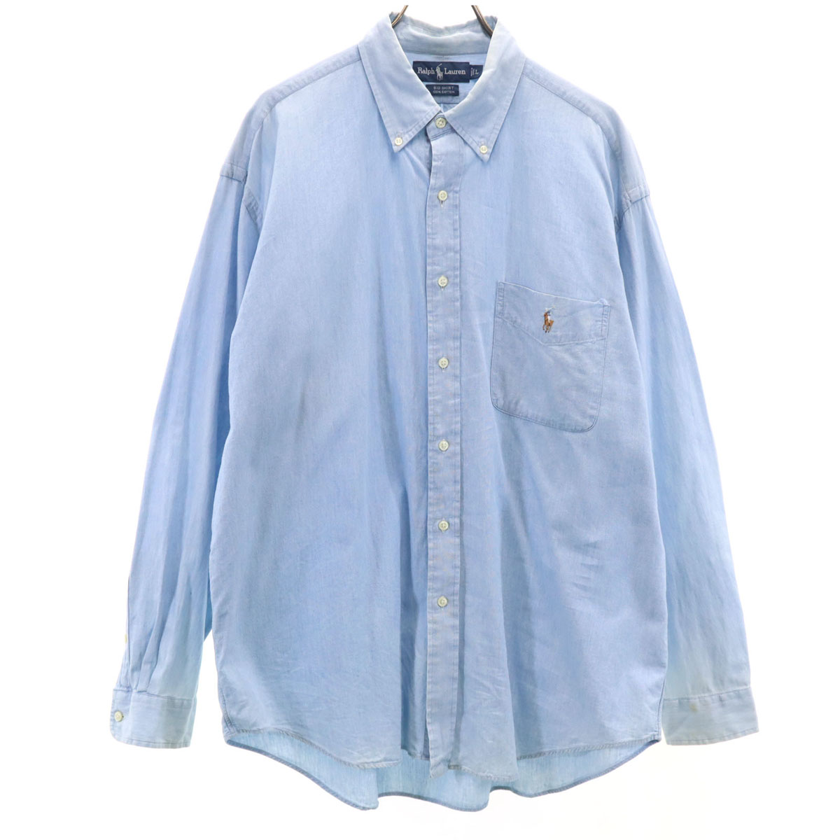 90s Ralph Lauren BIG SHIRT シャツ L 青系A199 90s Polo Ralph Lauren 