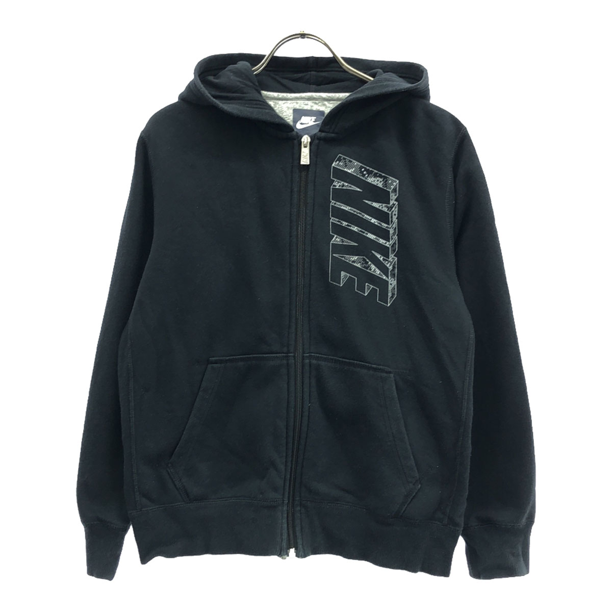 新品NIKE【150cm】ネイビー紺　裏起毛セットアップ　大人OK 裏起毛 ロゴ総柄 プルオーバー パーカー (NIKE) ナイキ 大きい