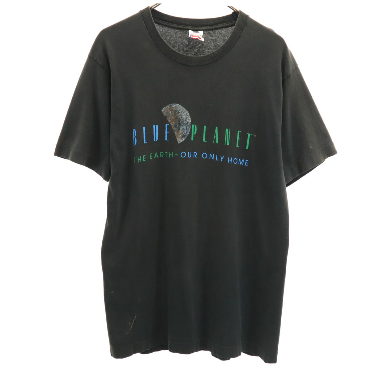 古着 FRUIT OF THE LOOM フルーツオブザルーム 90s 年寄りの USA製 世界 半袖 シングル縫い目 プルオーバー L 黒いこと BLUE PLANET メンズ 【中古】
