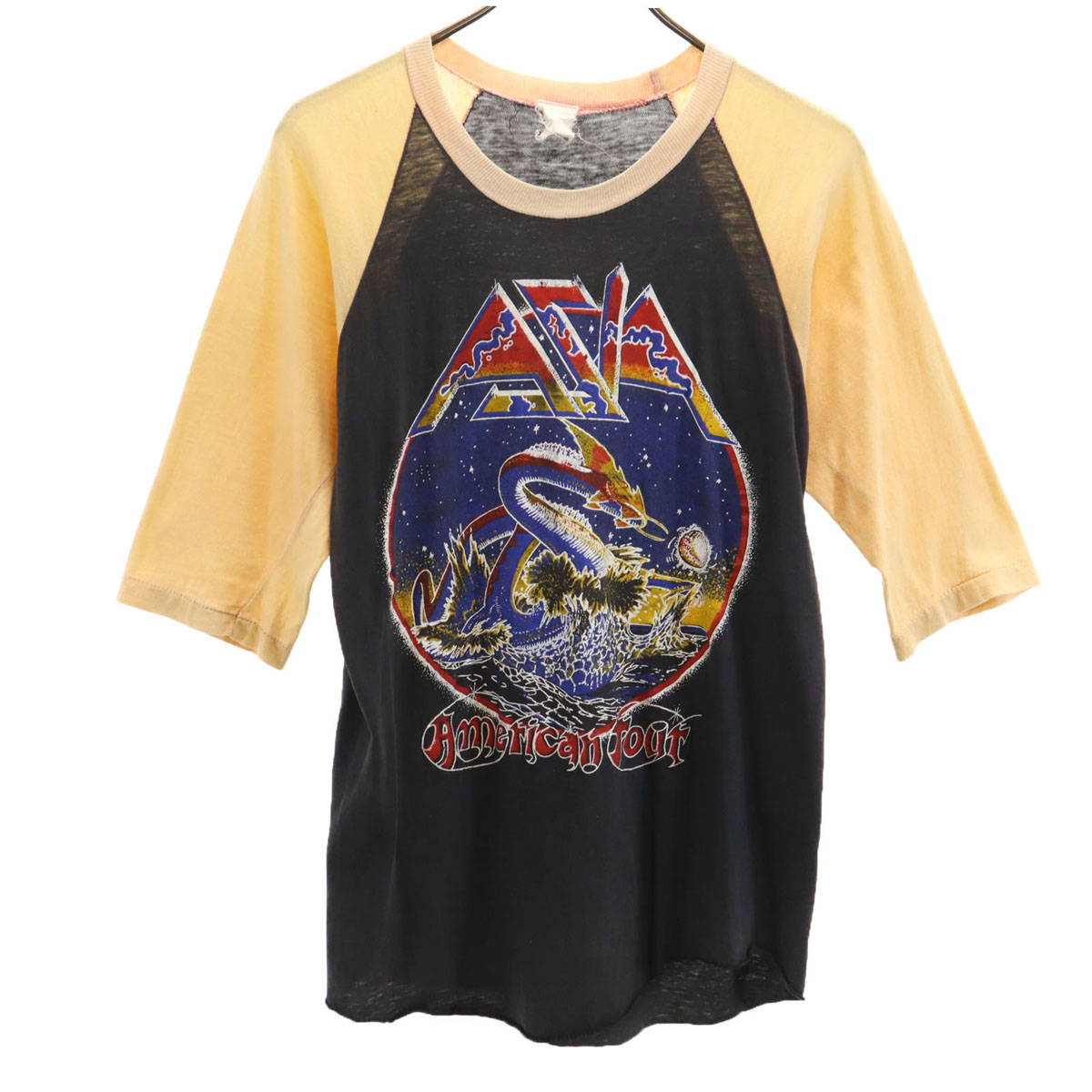 古着 AZIA エイジア 80s パキ綿 5分袖 Tシャツ チャコールグレー バンT ロックバンド エイジア メンズ 【中古】｜古着、USED専門百貨店BIG2nd