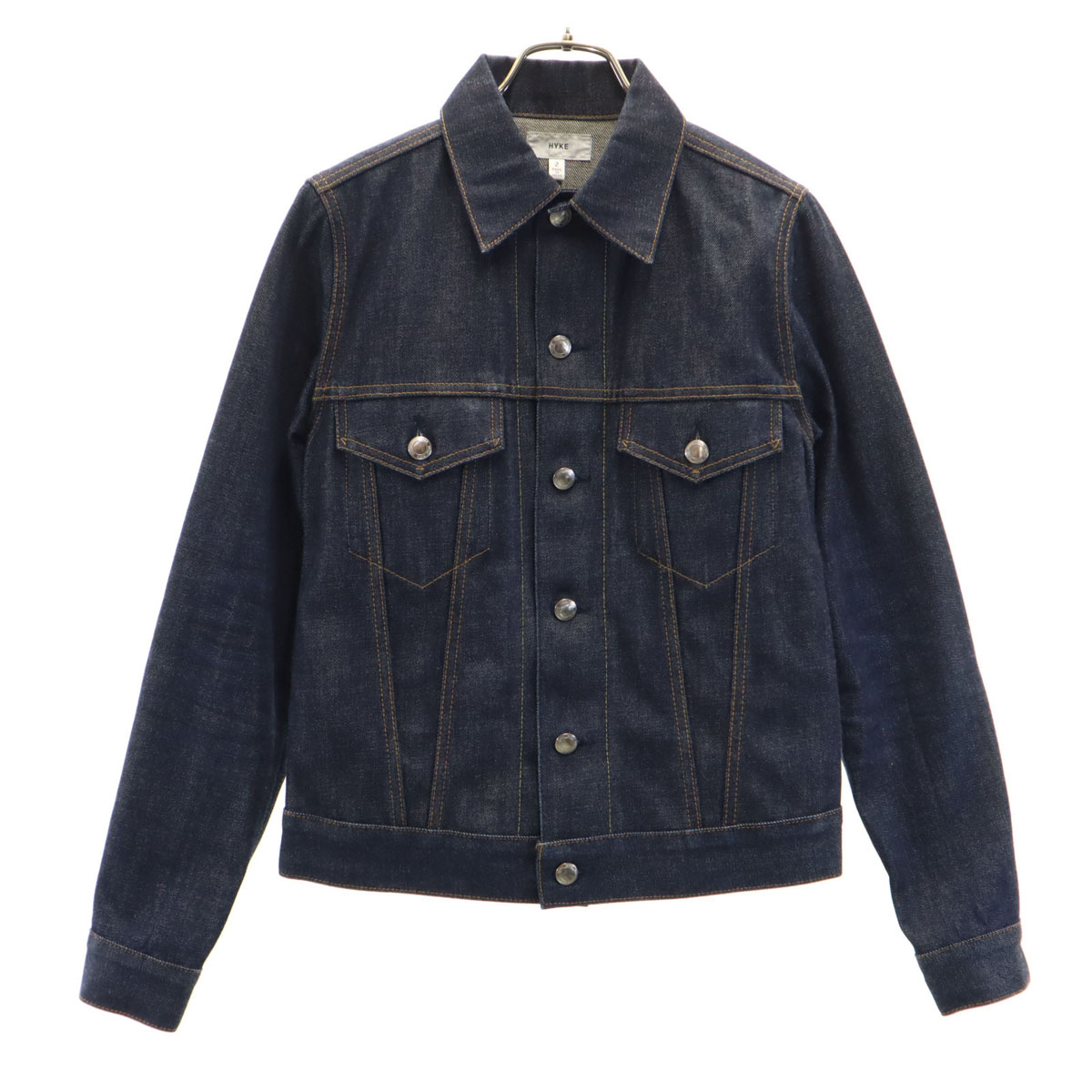 値下げHYKEノーカラーデニムジャケット美品 jkt-14778_001.jpg