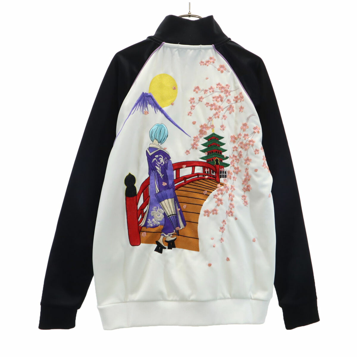 エヴァンゲリオン 錦コラボ トラックジャケット 綾波レイ 白 刺繍 エヴァ エヴァンゲリオン Evangelion 錦 コラボ 綾波 レイ 三日月 刺繍