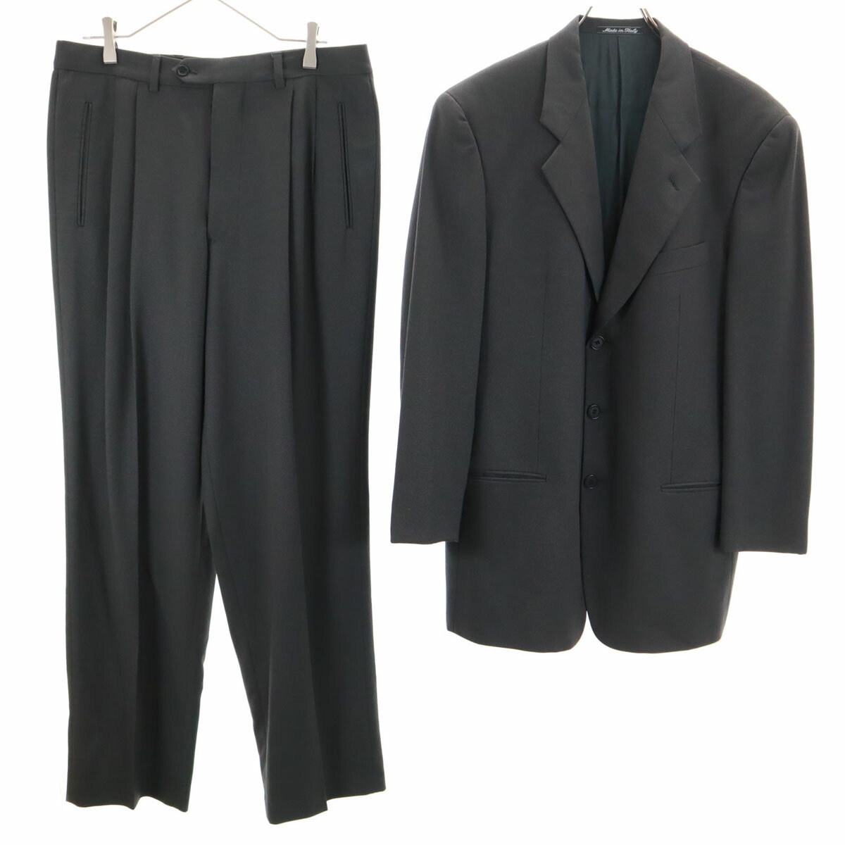 【美品】 ジョルジオアルマーニ　スーツセットアップ　52 黒　ブラック系 GIORGIO ARMANI ジョルジオアルマーニ GAロゴ刺繍 ストライプ 2B