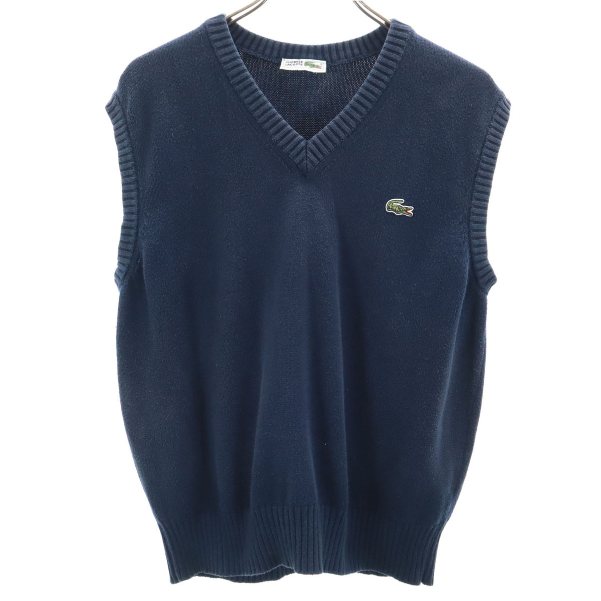 LACOSTE ファブリカ ネイビー コットン100% Vネックベスト サイズ5 美 