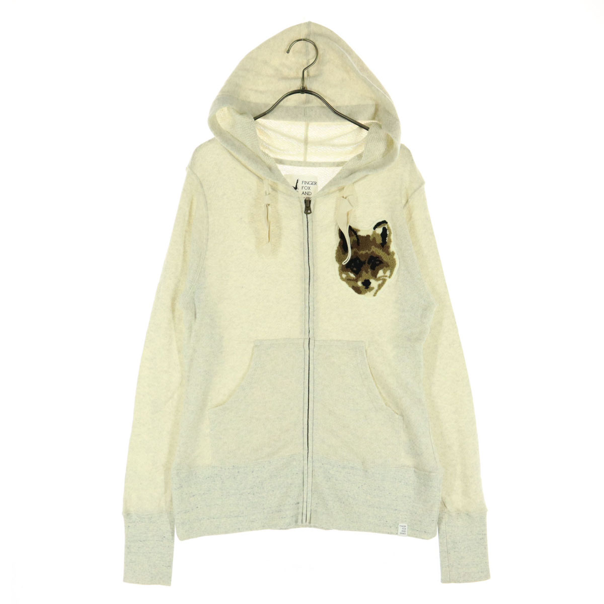 古着 未当て嵌める FINGER FOX AND SHIRTS フィンガーフォックスアンドシャツ 日本製 紋章 長袖 ジップパーカー M 白いこと系 メンズ 【中古】