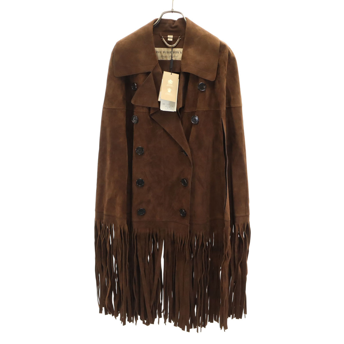 古着 未使用 BURBERRY LONDON ENGLAND バーバリーロンドンイングランド イタリア製 フリンジ スエード コート S ブラウン 収納カバー付き レディース 【中古】|古着、USED専門百貨店BIG2nd