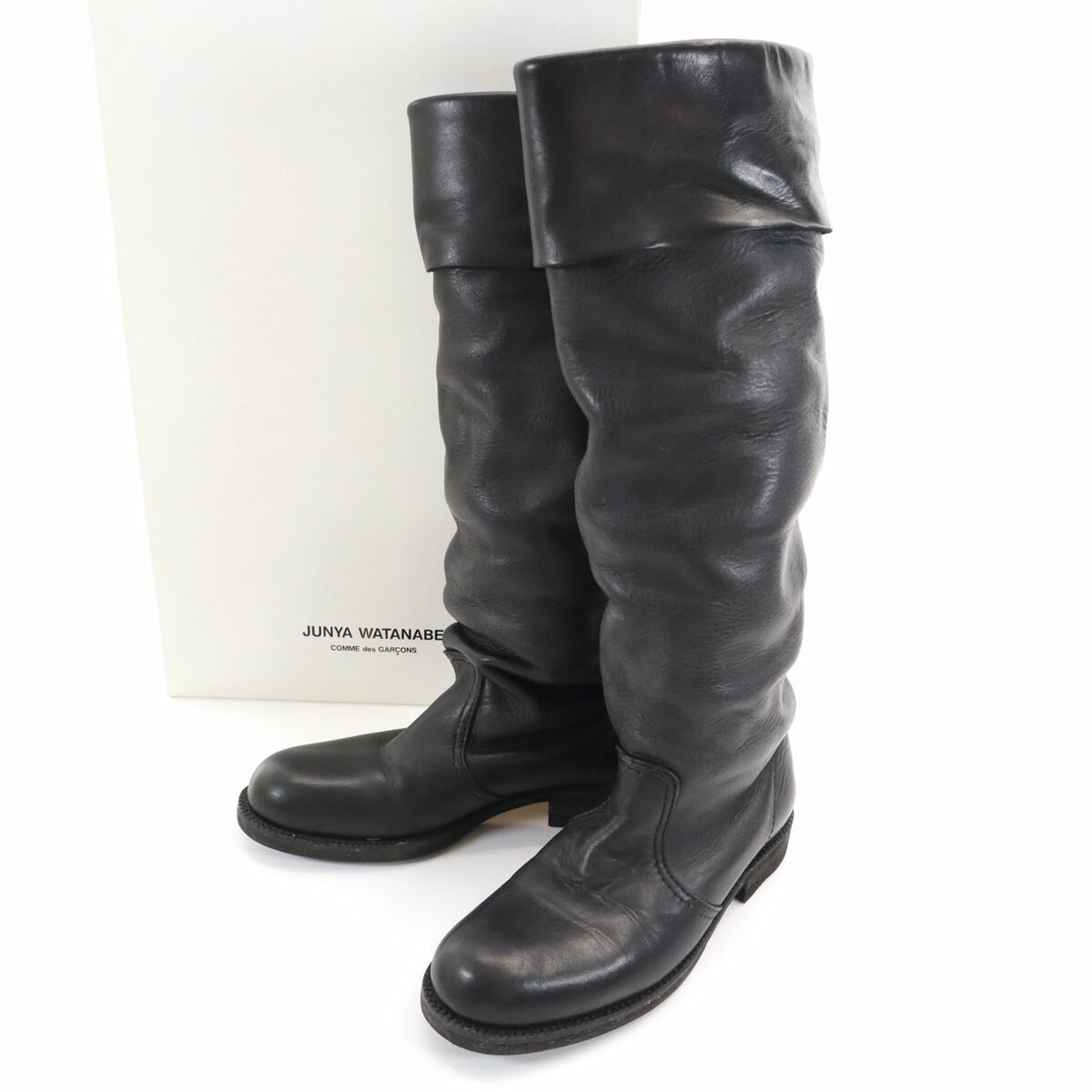 古着 JUNYA WATANABE COMME des GARCONS ジュンヤワタナベ コムデギャルソン レザー ロング ブーツ S ブラック 箱付き レディース 【中古】 【PD】
