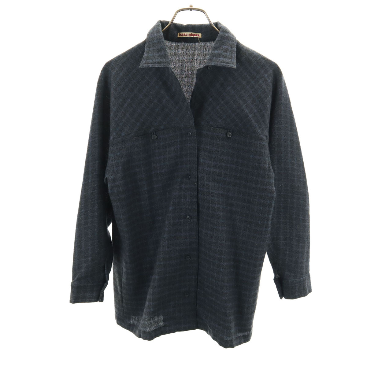 古着 ISSEY MIYAKE イッセイミヤケ 70s 日本製 ヴィンテージ 照合のしるし柄 長袖 開けっ広げ色つや 羊毛プルオーバー 7 濃灰色薄墨色 レディース 【中古】