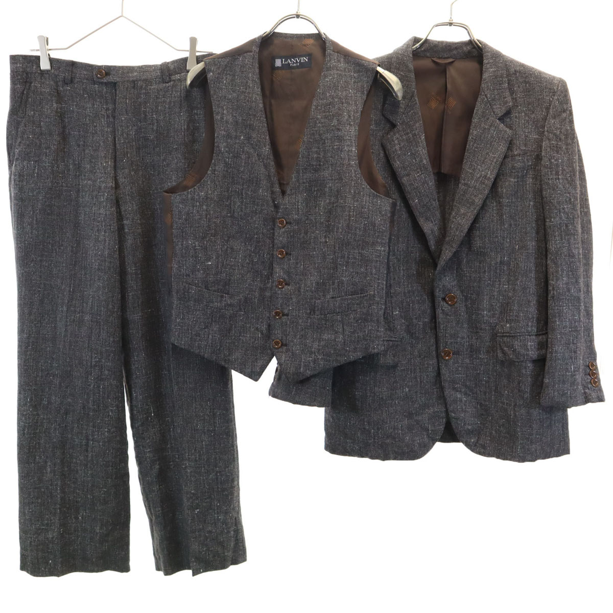 古着 LANVIN ランバン 90s 年寄りの 背広 上下 セットアップ H50-26 暗灰色赤銅色 3天下太平 メンズ 【中古】 【PD】 スーツ-スーツ・セットアップ