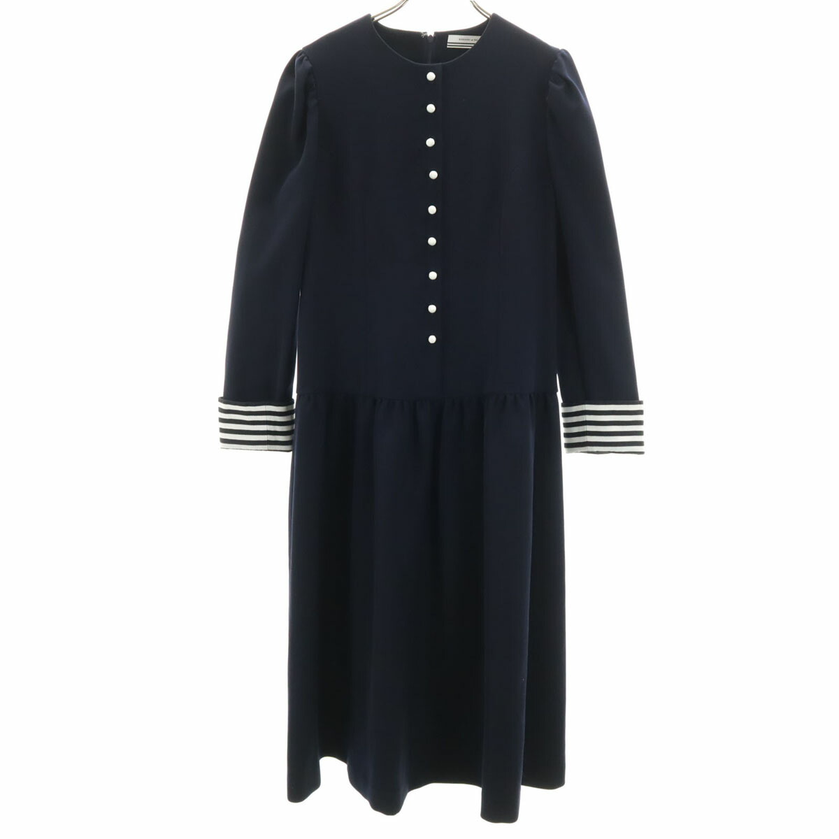 古着 BORDERS at BALCONY ボーダーズアットバルコニー 日本製 長袖 ワンピース 38 ネイビー レディース 【中古】 【PD】