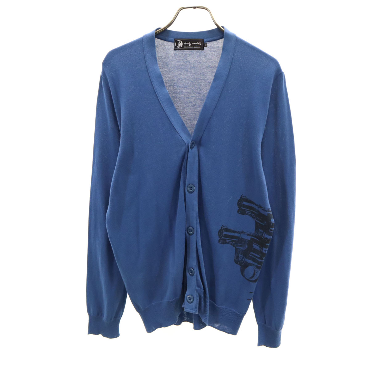 古着 ANDY WARHOL BY HYSTERIC GLAMOUR アンディーウォーフォールバイヒステリックグラマー 日本製 長袖 V素っ首 編み物ジレー M 青み メンズ 【中古】