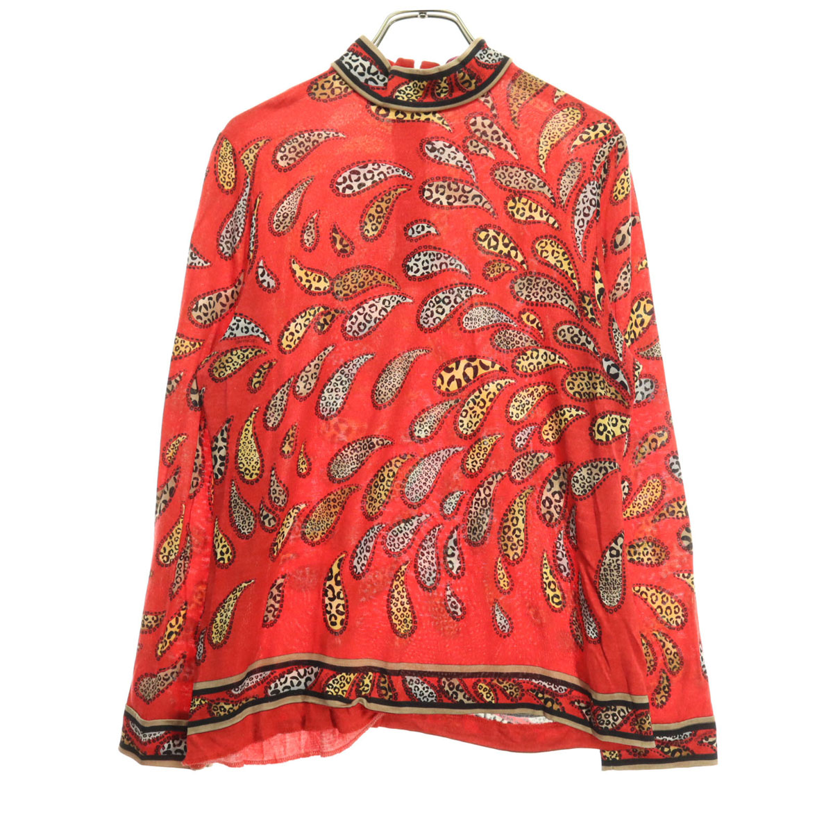 古着 LEONARD FASHION レオナールファッション 日本製 総柄 長袖 ティーシャツ トップ LL 赤いこと バックジップ レディース 【中古】