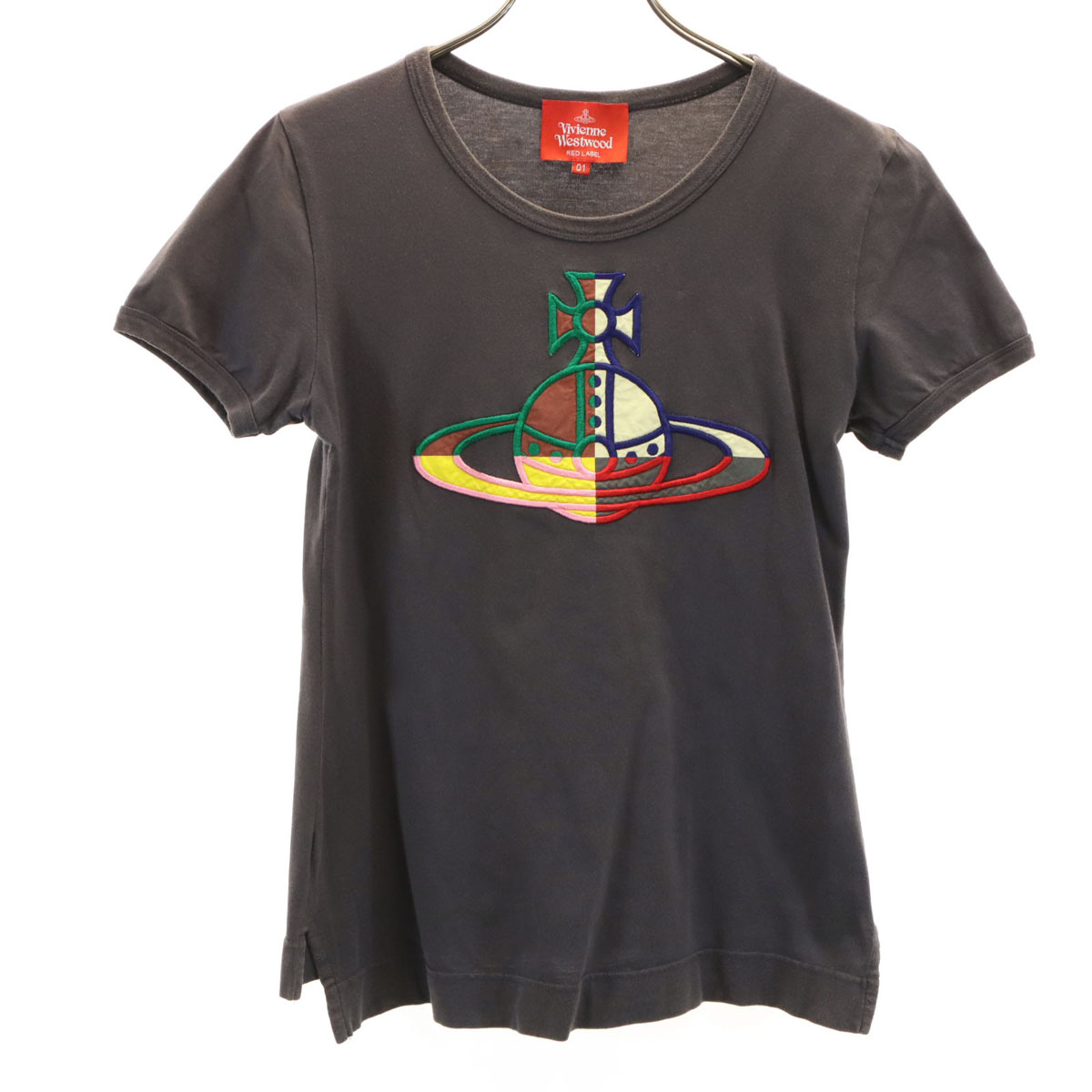 古着 Vivienne Westwood Red Label ヴィヴィアンウエストウッド 赤いこと付け紙 日本製 オーブ刺しゅう 半袖 ティーシャツ 1 濃灰色薄墨色 レディース 【中古】