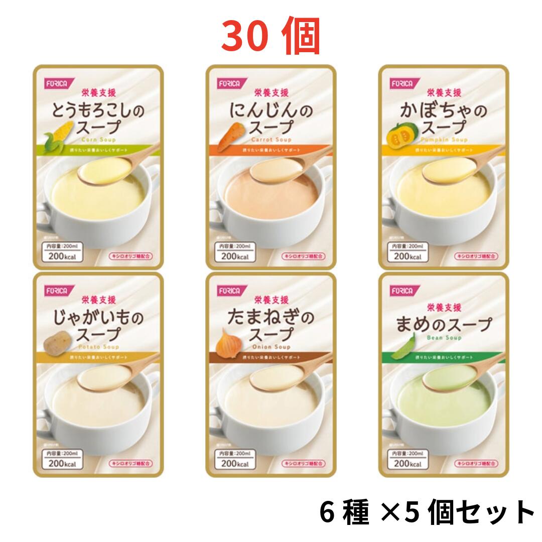 栄養支援スープ 詰め合わせ 6種×各5袋 計30袋|介護食 嚥下食 栄養補助食品 高カロリー スープ 流動食 たんぱく質 ビタミン ミネラル配合 まとめ買い アソート