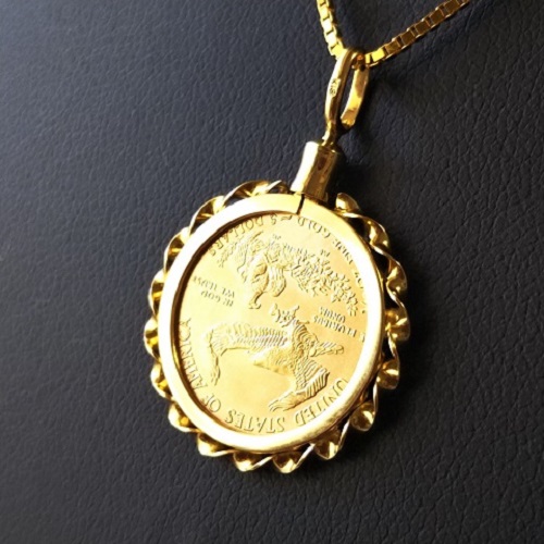 楽天市場 ゴールド ネックレス コイン イーグル金貨 1 10オンス 18金飾り枠 ゴールドコインペンダント 金貨と銀貨 純金アクセの Space