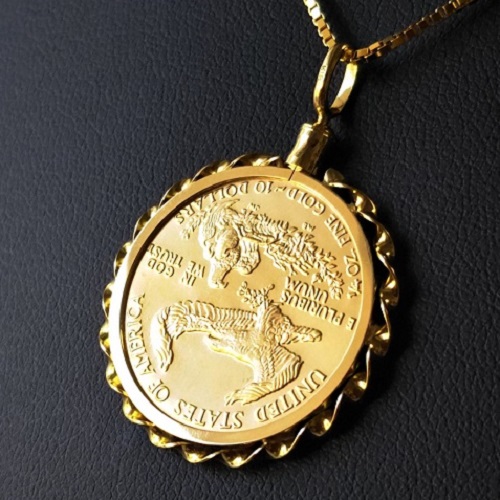 【楽天市場】【ゴールド ネックレス コイン】イーグル金貨 1/4オンス 18金飾り枠 ゴールドコインペンダント：金貨