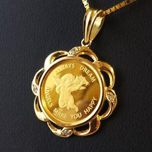 即納最大半額 天使のペンダント 純金 ダイヤ ネックレス 純金コインペンダント パンプ エンジェル金貨 1 25オンス 18金 飾りツメ枠ダイヤ付き 珍しい Www Caymanislandsrealty Com