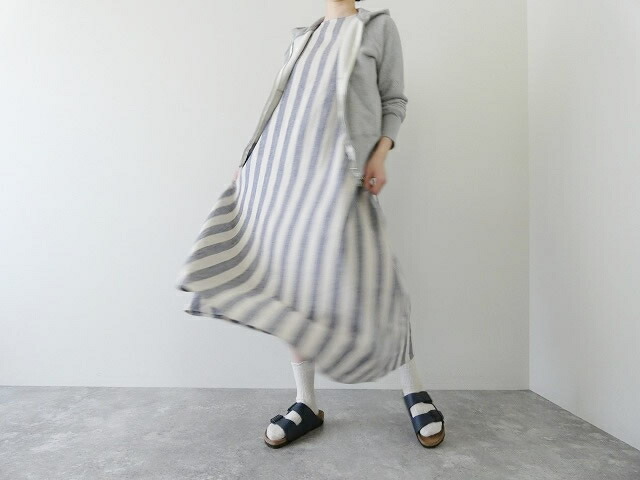 【SALE】【SALE】maomade(マオメイド) リネンシルクBIGストライプノースリーブワンピース(521316)