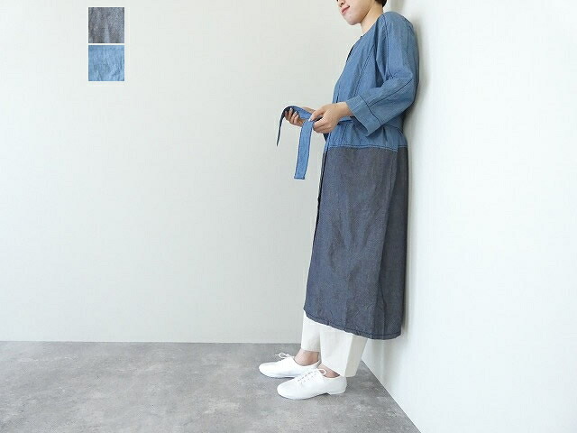 homspun(ホームスパン) ライトオンスシャンブレー比翼配色7分袖ワンピース(252-1644)