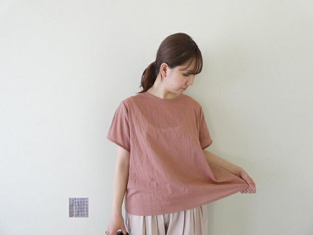 Sarahwear(サラウェア) Shirring Lawn Check　シャーリングローンチェッククルーネック半袖ブラウス(C53070)