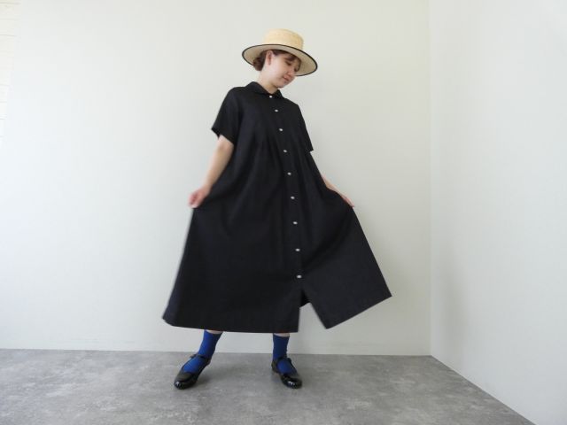 【ご予約】bulle de savon(ビュルデサボン) 5.5ozデニム丸衿ワンピース(03-01-OP-014-26-1)