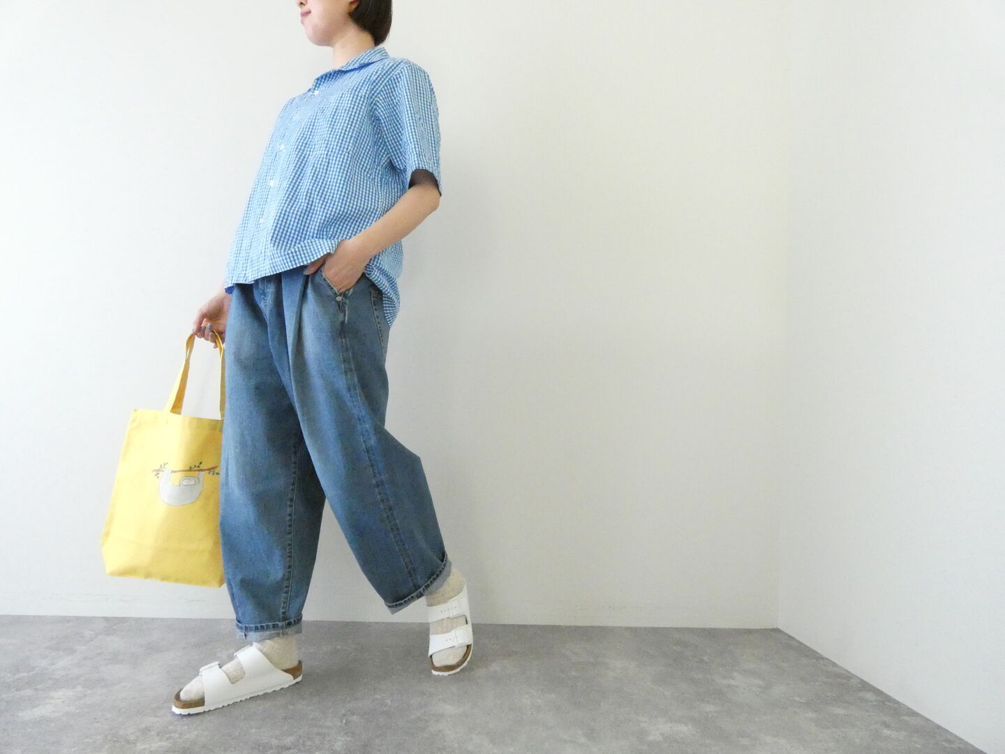 RINEN(リネン) コットンギンガム半袖オープンカラーシャツ(39611)