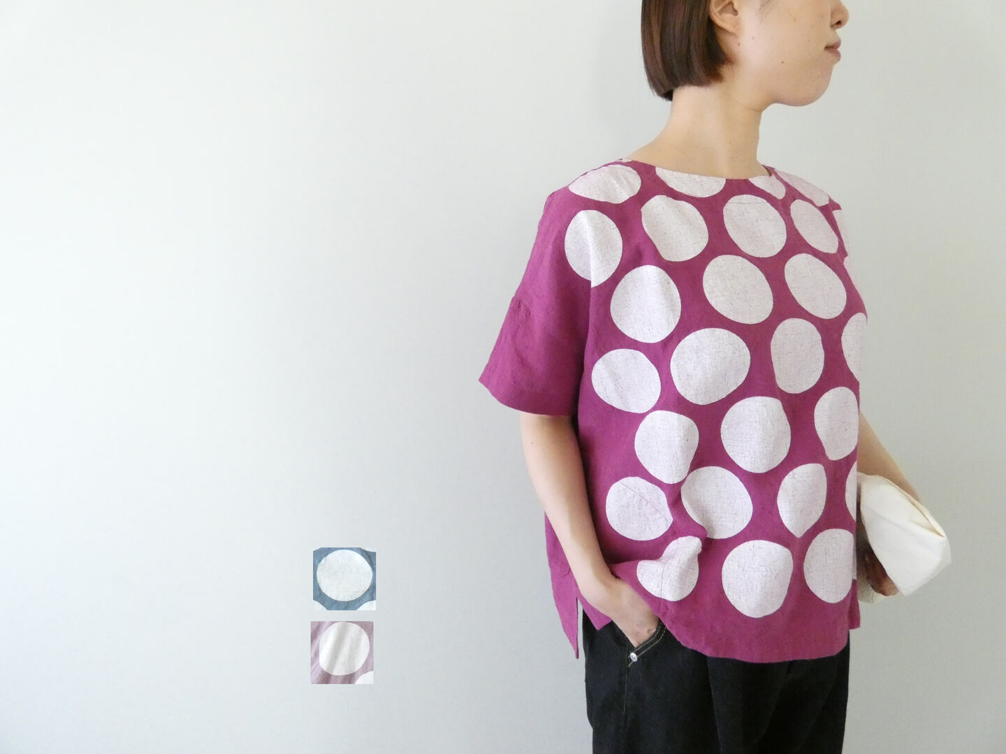 快晴堂(かいせいどう) Girl's ベルギーリネンの大きな水玉 水玉半袖Tシャツ(61S-18)｜ＳＰＡＣＥ　ＭＯＯ Web