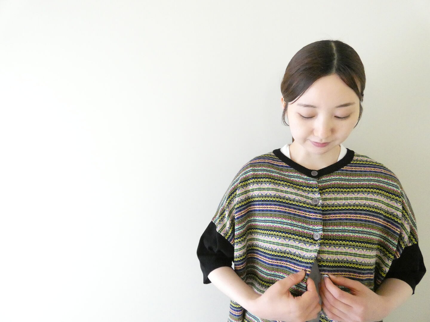 mao made(マオメイド) シャリコットン2WAYジャガードハーフスリーブカーディガン(621123)