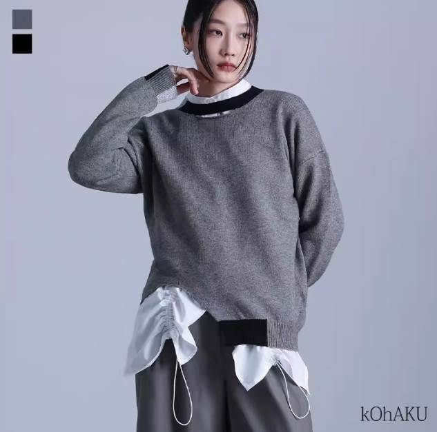 レディース カットソー ニット 部屋着 Uネック デニム 大人可愛い きれいめ シンプル カジュアル 上品 おしゃれ かっこいい レトロ アジアン エスニック エキゾチック こなれ感 ラフ マニッシュ スポーティー 定番 グレー 黒 S M 送料無料