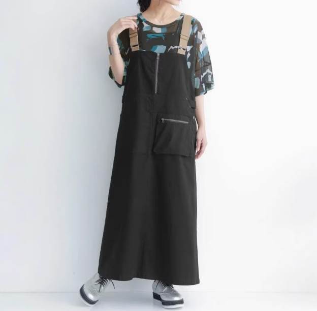 レディース ワンピース ロング丈 ストレート シンプル 大人可愛い ポケット カジュアル ラフ マニッシュ ボーイッシュ スポーティー モダン 個性的 主役級 オールシーズン クール 楽ちん 定番 韓国 黒 アーミーグリーン L XL 送料無料｜SPARKJOY レディースファッション 8,234円