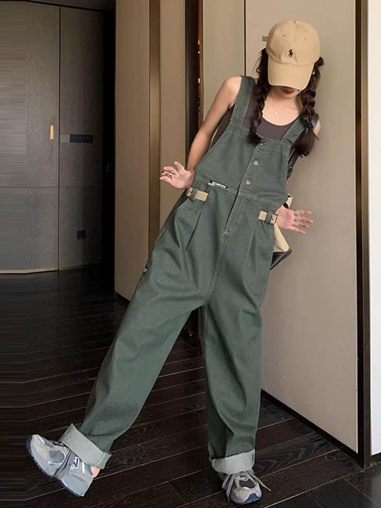 レディース パンツ ボトムス サロペット オールインワン デニム ワイドパンツ デニムパンツ ジャンプスーツ ロング フルレングス 袖なし スクエアネック ワイド ストレート 裾ワイド ストリート ポケット ハイウエスト ヴィンテージ アメカジ デニム カラーデニム