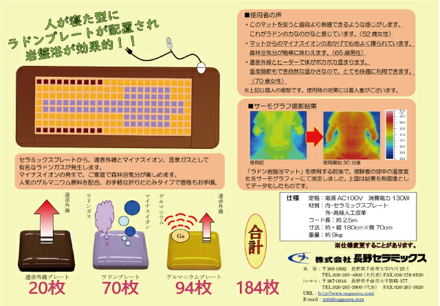 新 ラドン岩盤浴マット 長野セラミックス リラックス・マッサージ用品