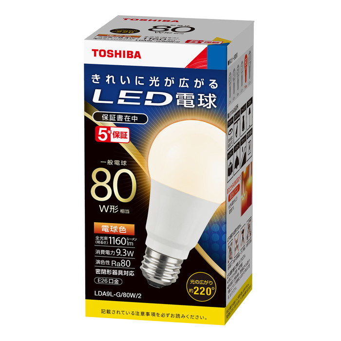 13個　東芝　80W　LED電球　LDA9L-G/80W/2　電球色　E26 楽天市場】【LDA9L-G/80W/2】東芝 LED電球 E26口金一般電球形 配光角約