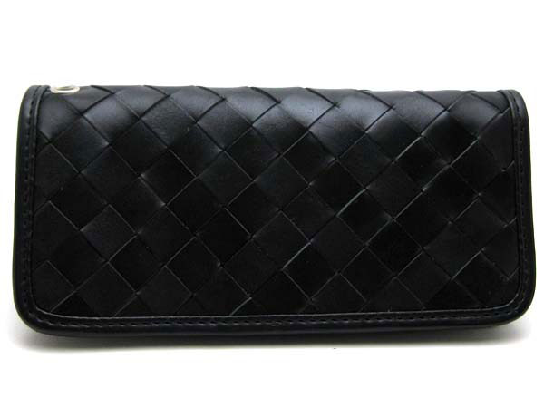 【お値段見直しました】CHECKER LONG WALLET（チェッカーロングウォレット）BLACK 黒ライダースバイカートラッカーウォレットチェーン長財布ながざいふ長ざいふサイフさいふレザー本革皮牛革チェッカーフラッグ格子柄編み込みメッシュイントレチャート大容量