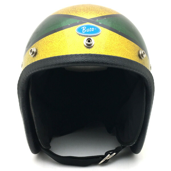 高い素材 BUCO ENDURO YELLOW×GREEN METALFLAKE 59cm スモールジェットヘルメットオープンフェイスアメリカンブコ