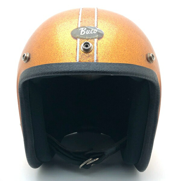 BUCO INTERNATIONAL GOLD METALFLAKE 59糎 【外国で直輸入中古品】スモールジェットヘルメット 公々然たる人間の顔 アメリカン ブコ 国際的 ゴールド 金色 ラメ 金属元素フレーク M～L大いさ