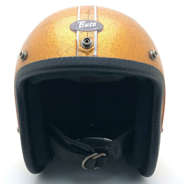 Dead Stock 新品 箱付 BUCO INTERNATIONAL GOLD METALFLAKE 59糎 【外国で直輸入新古品】デッド棚卸し資産 未当てはめる品 nos スモールジェットヘルメット 公々然たる人間の顔 アメリカン ブコ 国際的 ゴールド 金色 ラメメタルフレーク M～L大いさ