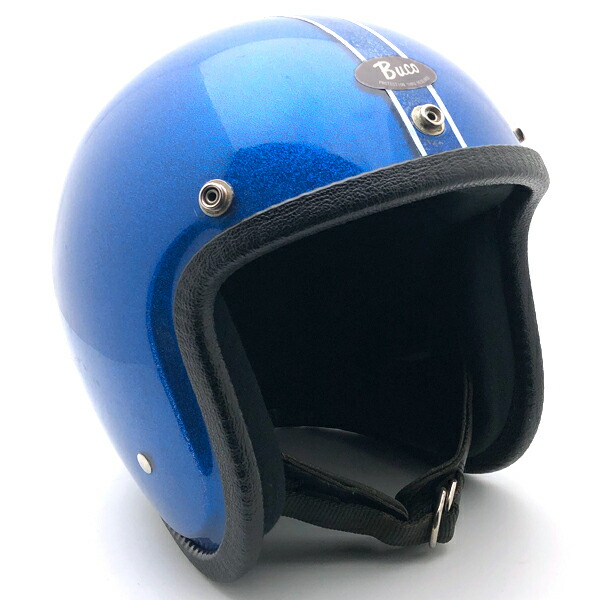 Dead Stock 新品 箱付 BUCO INTERNATIONAL BLUE METALFLAKE 59珊 【外国で直輸入新古品】デッド店卸し資産 未当て嵌める品 nos スモールジェットヘルメット 開けはなし人間の顔 アメリカン ブコ 国際的 青碧 青碧 ラメメタルフレーク M～L大きさ